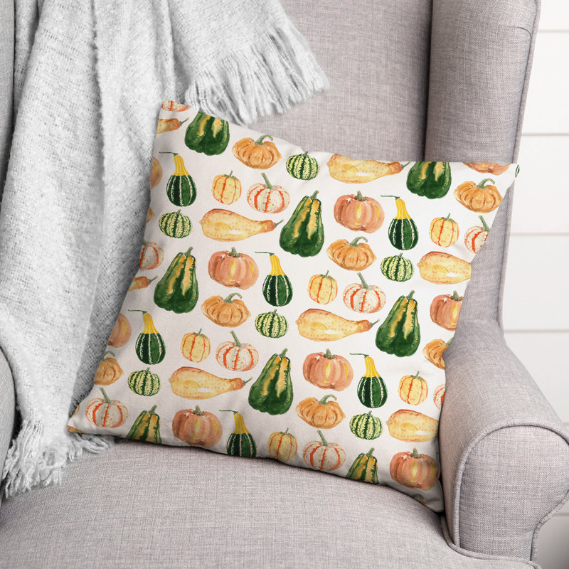  Housse et insert de coussin citrouille aquarelle carrée, H 20 po x l 20 po