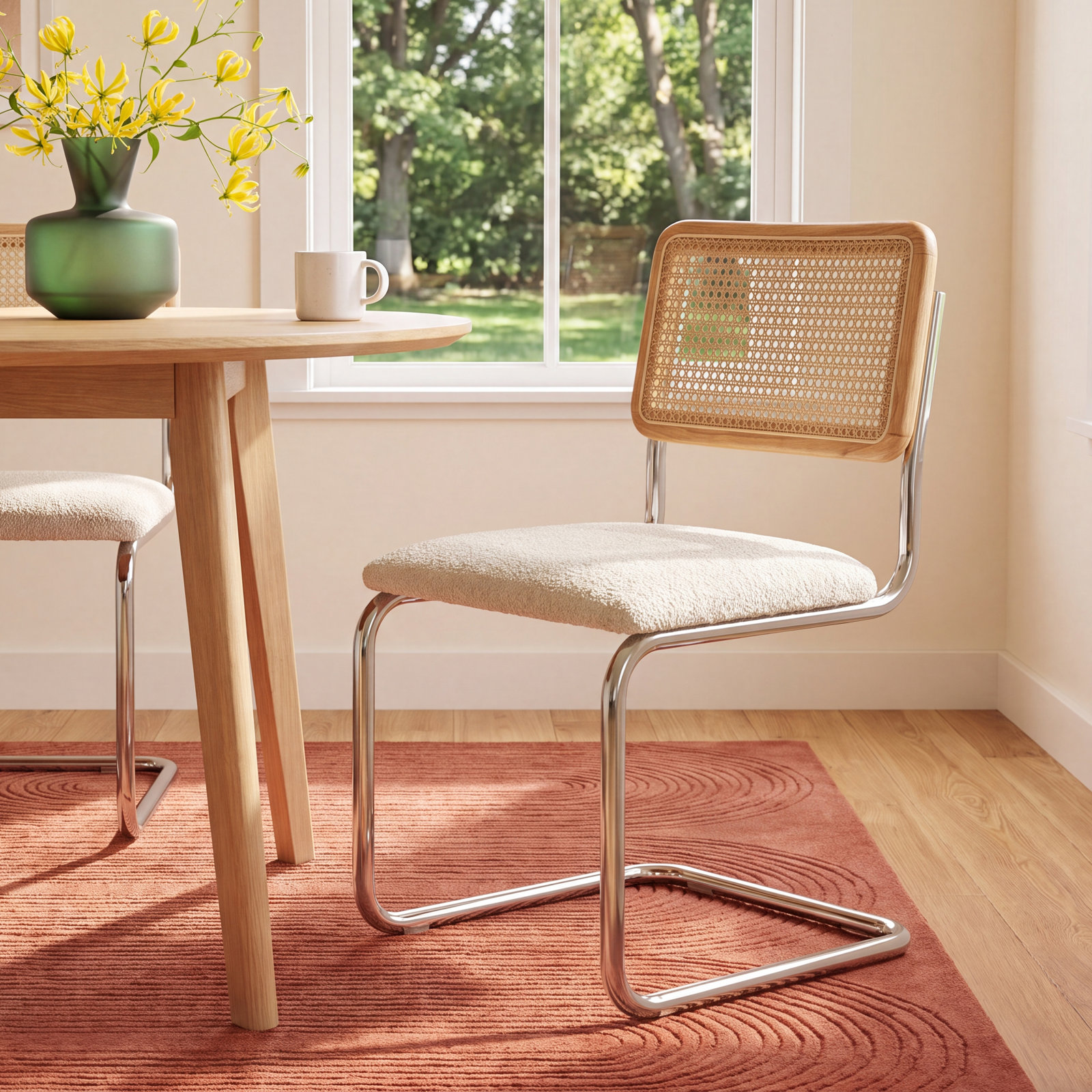 Walsh Dining Chair, White Boucle, Chrome