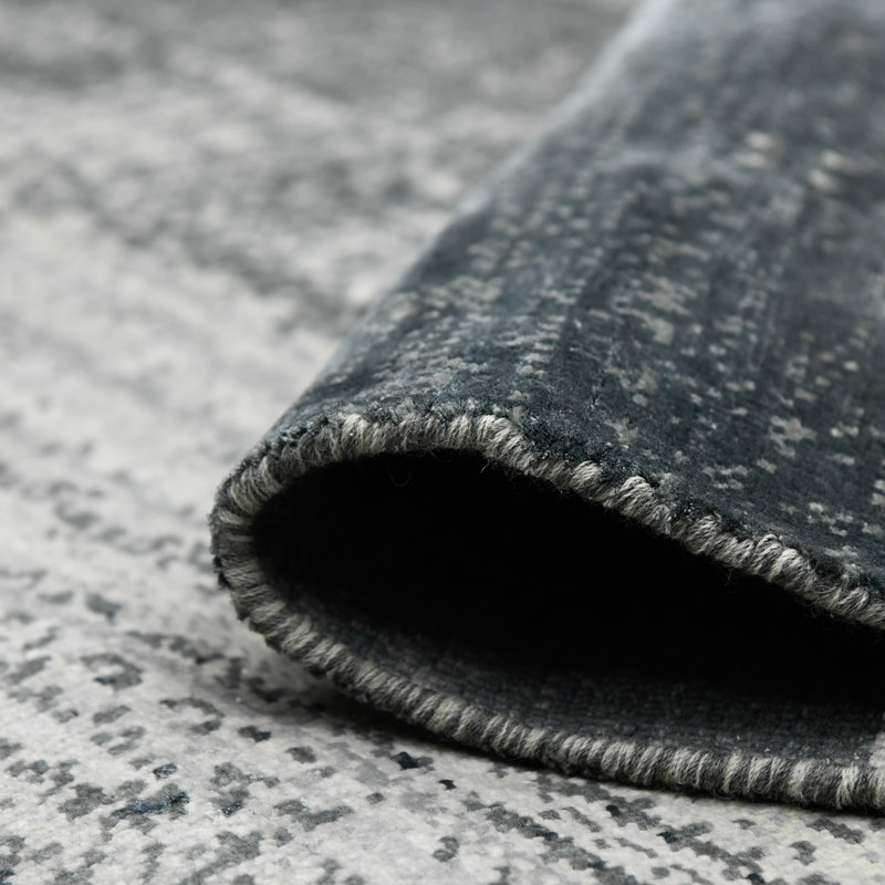 Black Hand-Knotted Wool and Synthetic 8' x 10' Area Rug