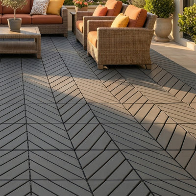 44-Piece All-Weather Heavy-Duty Interlocking Plastic Floor Tiles, 12"x12" Waterproof, Tool-Free Snap-Lock, Vehicle-Rated Load Capacity, Drainage Grooves, Dark Gray