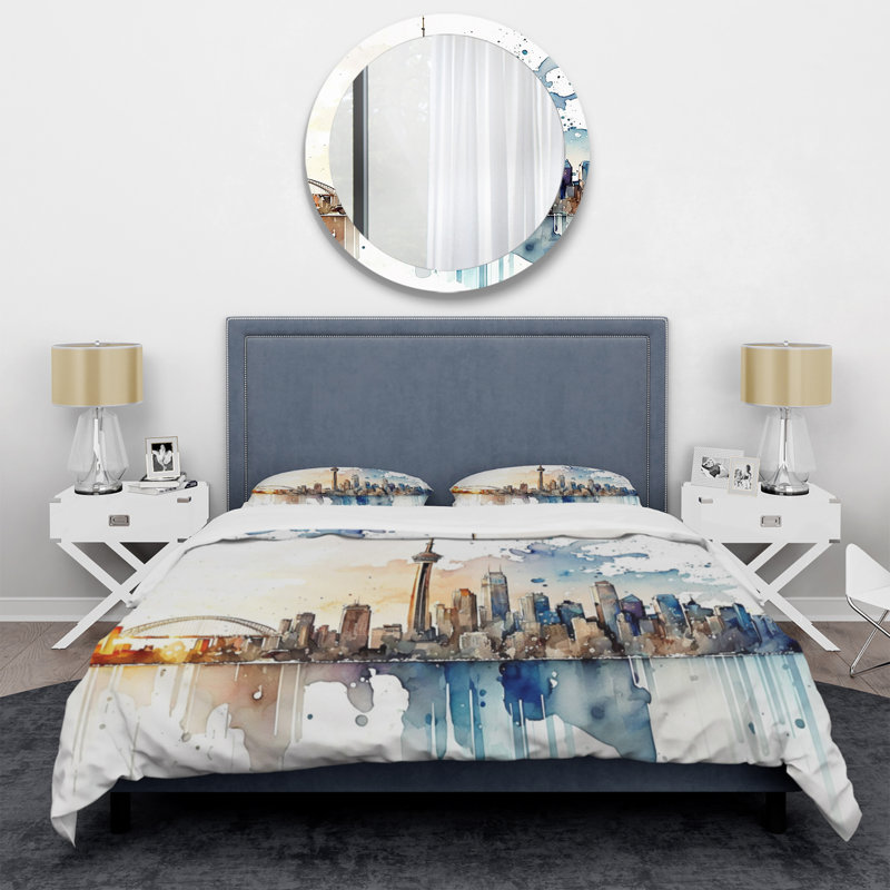 Ensemble de housse de couette en microfibre / polyester Toronto Skyline I, Housse de couette pour grand lit et 2 taies décor
