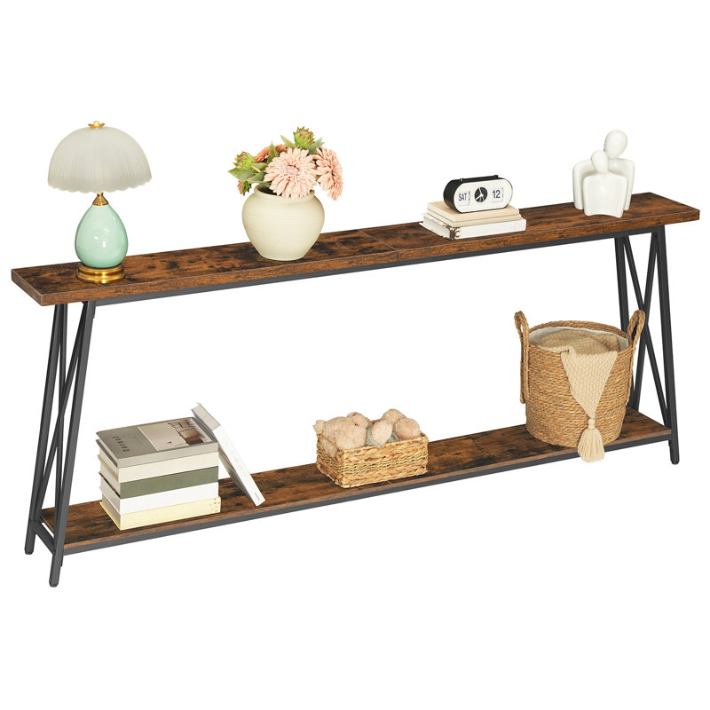 Sabira Console Table with Storage Extra Long Sofa Table Behind Couch, Rustic Brown, 31.5" H x 78.74" W x 9.45" D