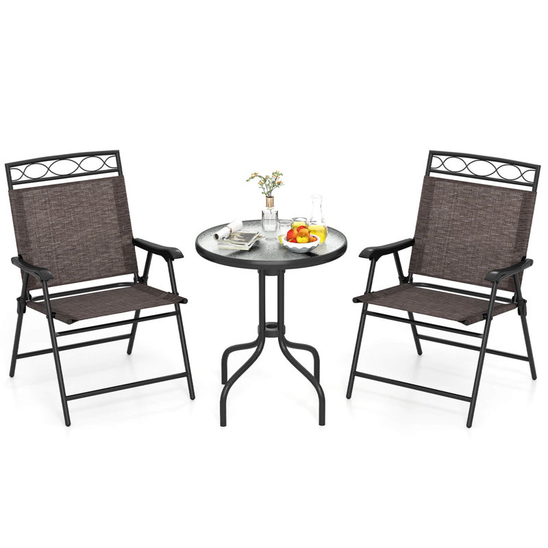 3 Pcs Outdoor Bistro Dining Furniture Set With 1.57" Umbrella Hole Rippled