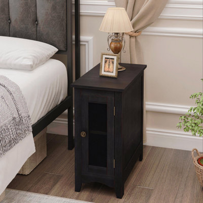Table d'appoint rectangulaire étroite (compatible avec table de chevet), placage noir uni, l 11,75 po x L 21,75 po x H 24,25 po, pour la chambre à coucher