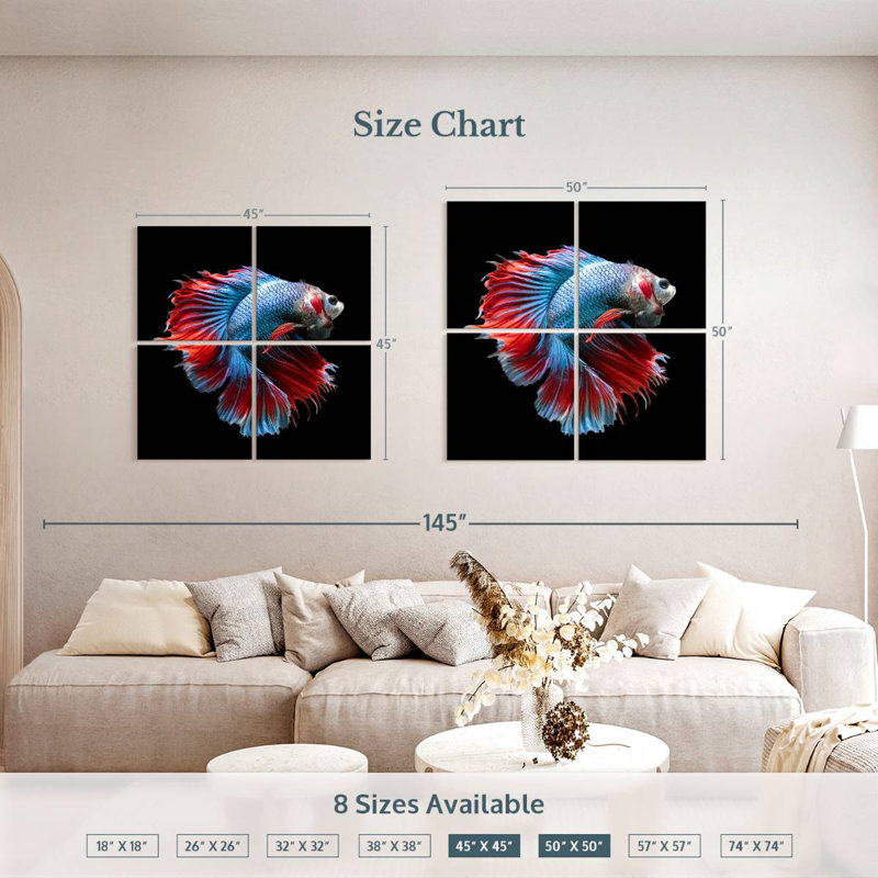 Blue And Red Betta Fish, 45" H x 45" W
