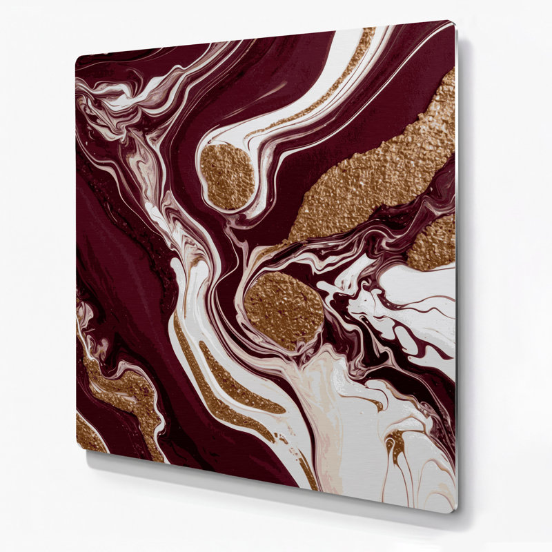Art mural abstrait en métal rouge 81, 16" H x 16" W