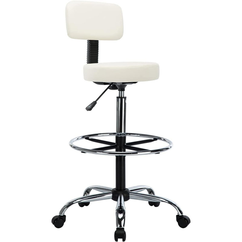 Tabouret de dessinateur avec repose-pieds Miyana Comfy, Crème