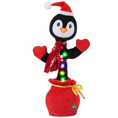 17.8" Interactive Dancing Penguin Plush Toy with Singing, Voice Recording, Talking Repeat Function and Colorful Lights, Battery Operated Christmas Toy for Kids
