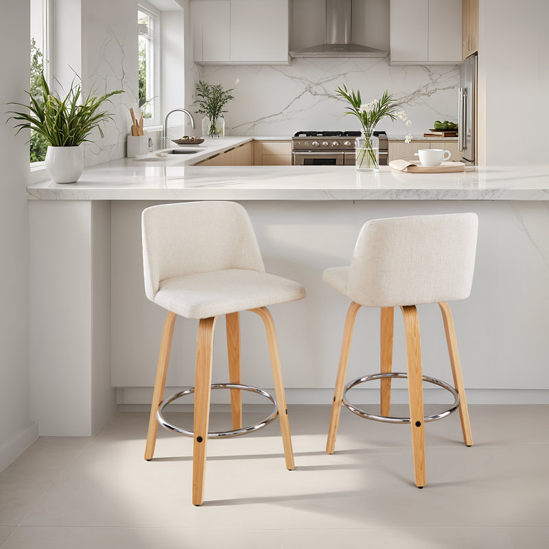 Tabouret de bar pivotant 29,5 po Toriano, Neutre / chrome, Crème, Bar Stool (29.5" Seat Height)