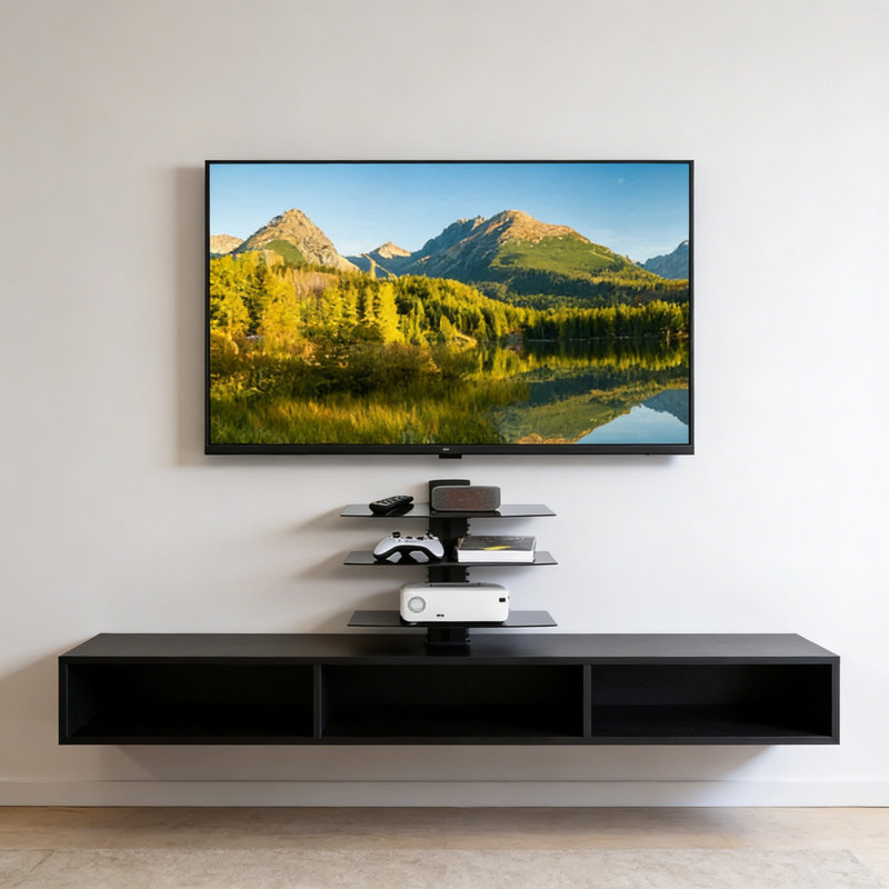 3-Tier Floating Shelf For Media Storage, Wall Mount TV Shelf Holds