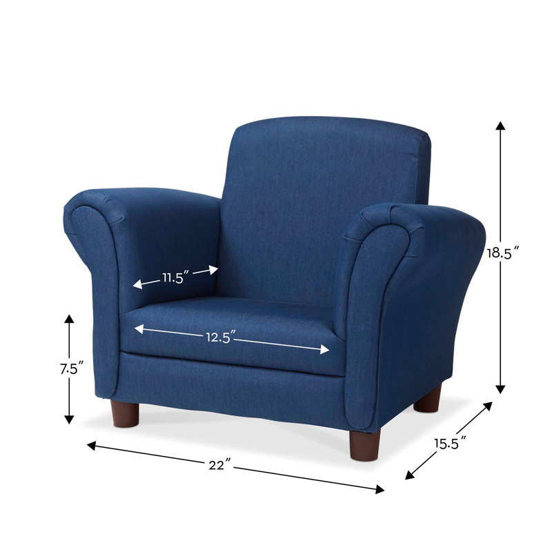 Denim Blue Fabric Child's Armchair with Wooden Legs