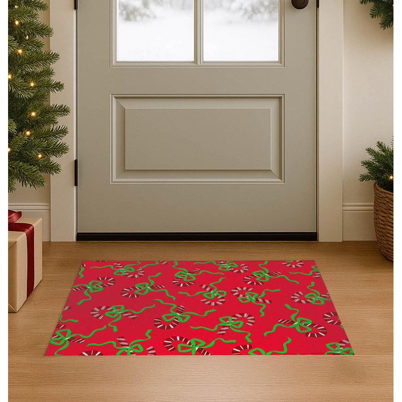 Paillasson Candycanes & Bows, Rouge, L 24 po x L 36 po