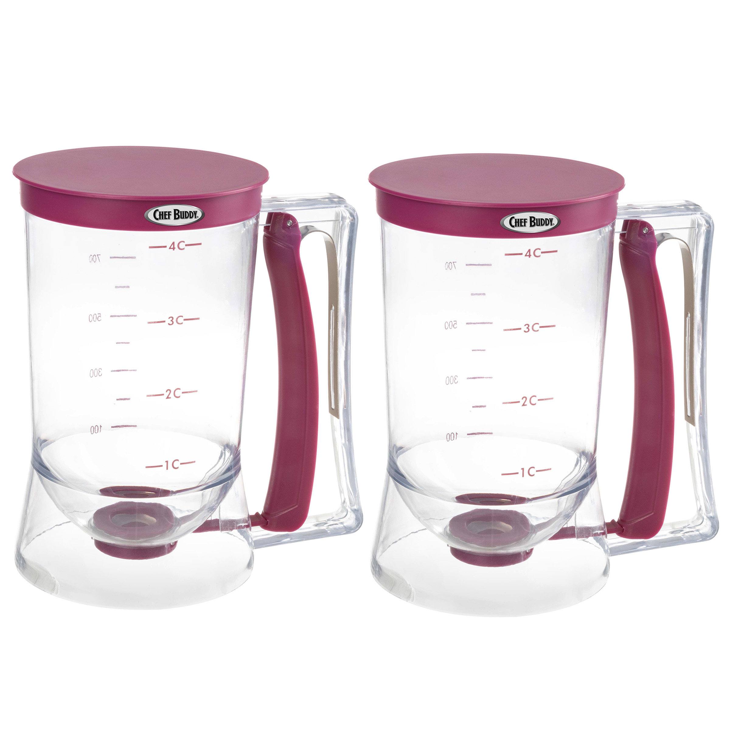 Chef Buddy Two Pancake Batter Dispensers Batter Dispenser with Squeeze Handle for Pancakes