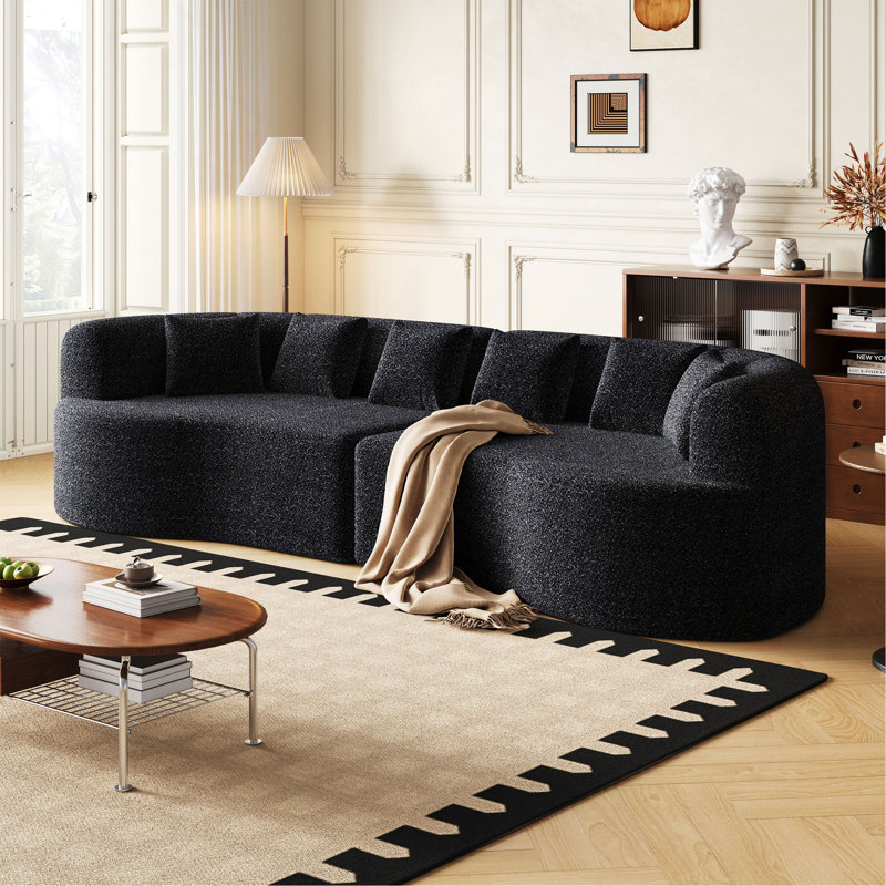 Canapé modulaire incurvé surdimensionné, 106,3 pouces, moderne, sans os, nuage, sans os, avec 6 coussins, canapé de luxe en chenille à quatre places en mousse à mémoire de forme profonde