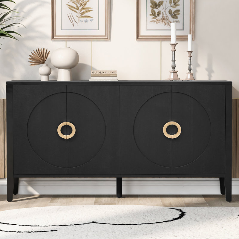 Buffet avec 4 portes et pieds robustes, Noir