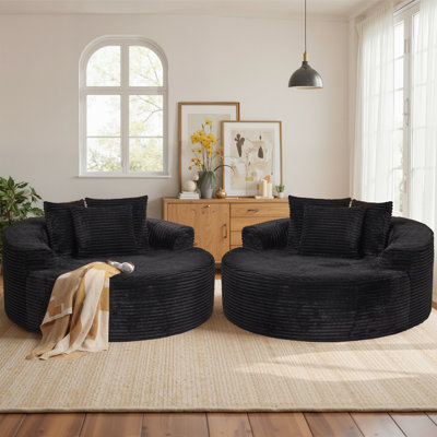 58.28" Wide Oversized Round Chaise Lounge Chair, Cloud Large Circle Chair With Plush Upholstered Modern Soft Big Single Couch, No Assembly Required (s by Mercer41