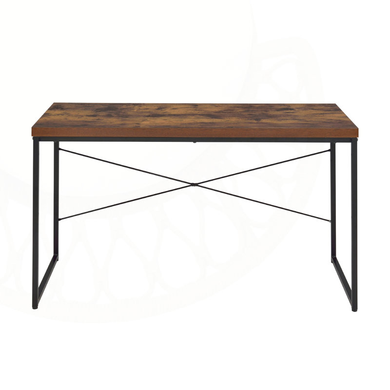 Bureau d'écriture rectangulaire avec pieds en métal, chêne vieilli et noir, parfait pour le bureau à domicile et le bureau