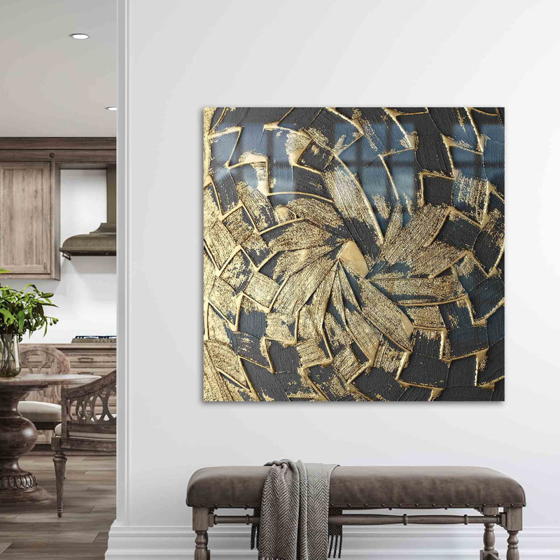 Art mural moderne abstrait en verre bleu et doré pour la décoration de la maison avec une finition chatoyante