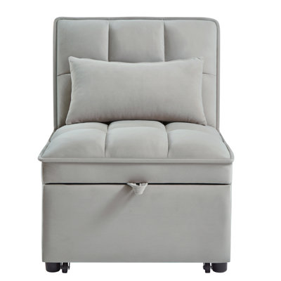 4 in1 Multi-Function Single Sofa Bed with Storage Pockets,Tufted Single Pull-out Sofa Bed with Adjustable Backrest and Pillows