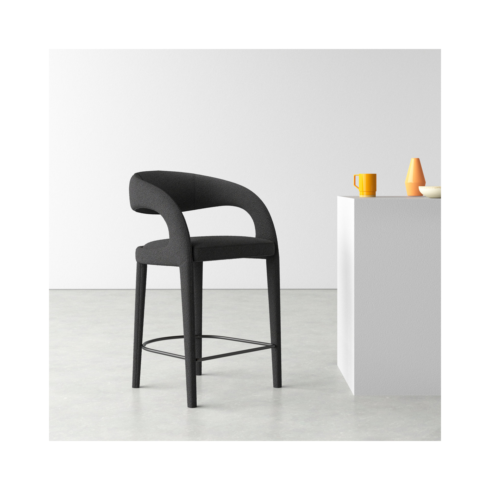 Geoffrey Counter & Bar Stool, Fiqa Charcoal Boucle/Polyester, Counter Stool (26.57" Seat Height)