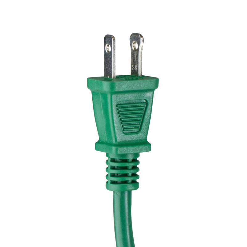Rallonge électrique d'extérieur 40 'à 2 broches verte 40' avec connecteur d'extrémité