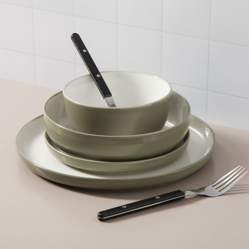 Dinner Theatre Porcelain China Dinnerware Set 16 Piece - Service for 4, Gray