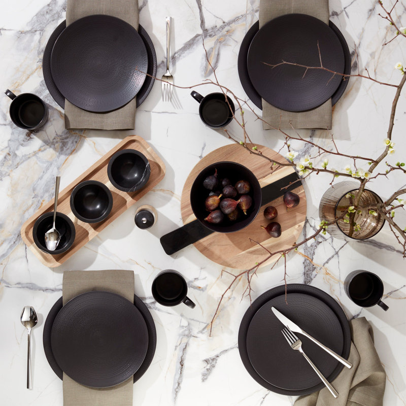 Lenox LX Collective Porcelain Dinnerware Set - Service for 4, Black