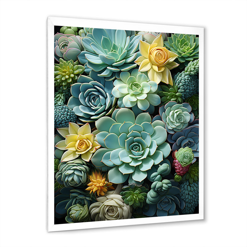 Jeliyah Green Succulents Serenity Garden III, H 32 po x l 16 po x P 1 po, Cadre photo blanc