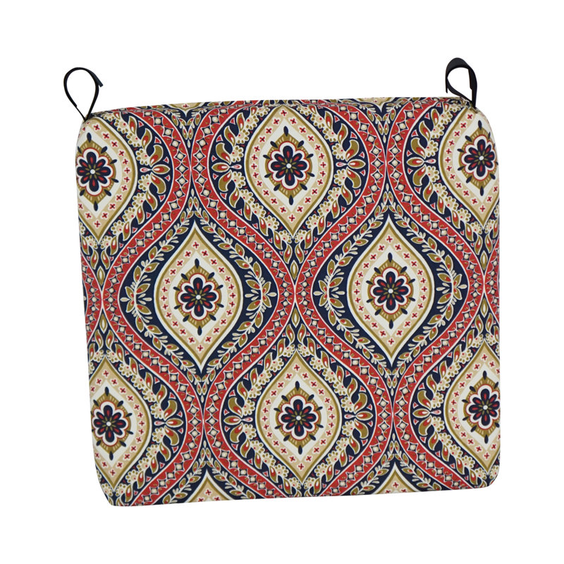 Square Outdoor Chair Cushions (Set Of 4), Red/Tan/Jasmina Lakewood Moroccan, 20" W x 19" D