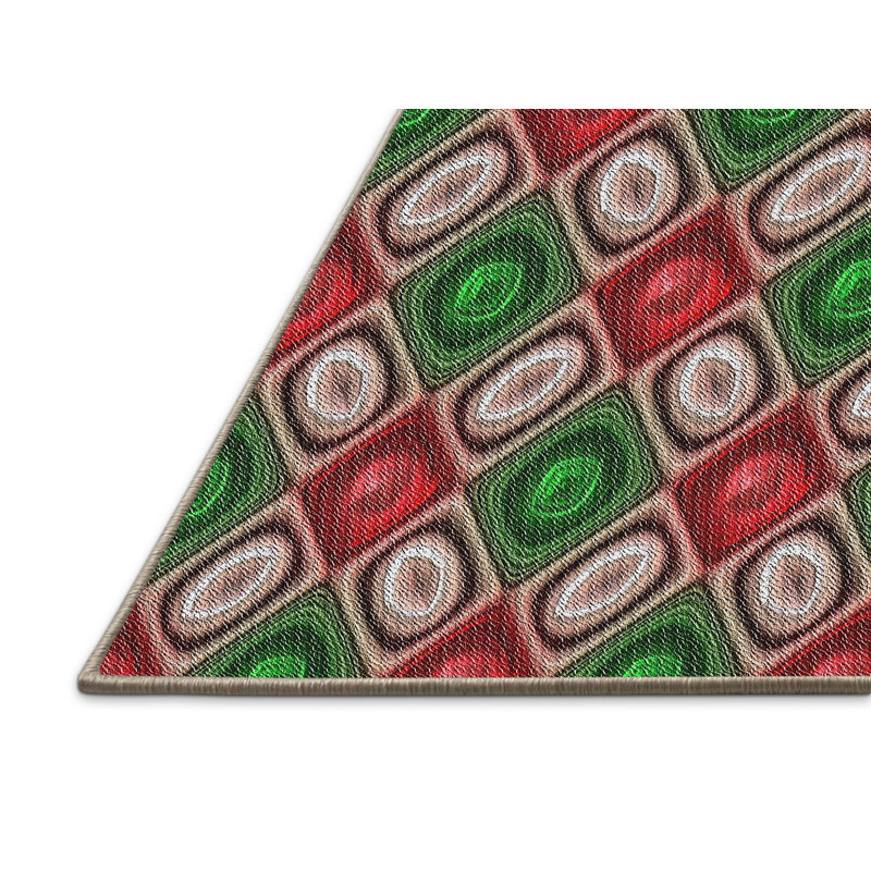 Tapis rouge/vert à motifs, Rectangle 4 pi x 6 pi