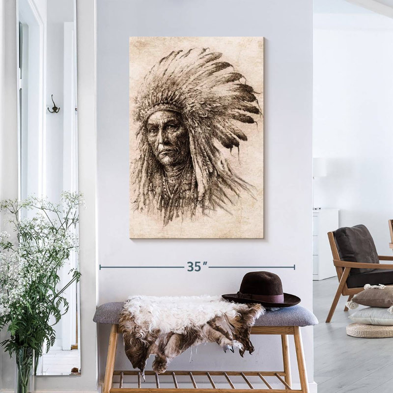 Native American Chief - Impression sur toile tendue, H 36 po x l 24 po x P 1,25 po