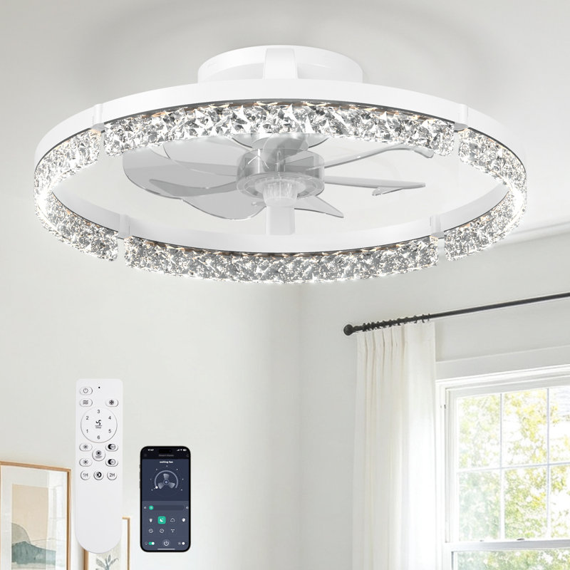 Ventilateurs de plafond de 20 pouces avec lumières et télécommande, ventilateur de plafond à 6 lumières à DEL à intensité variable moderne 3000-6000K pour la chambre à coucher, la cuisine et le salon - blanc