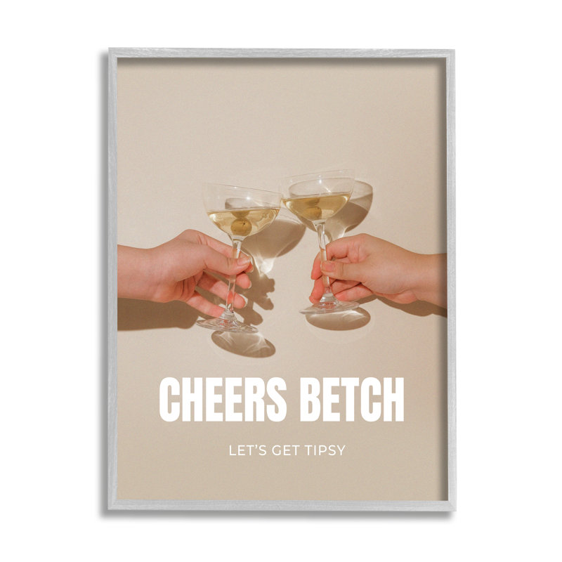 Bb-604 - Cadre de photo encadré à verres à vin Cheers Betch, Cadre gris, H 30 po x l 24 po x P 1,5 po