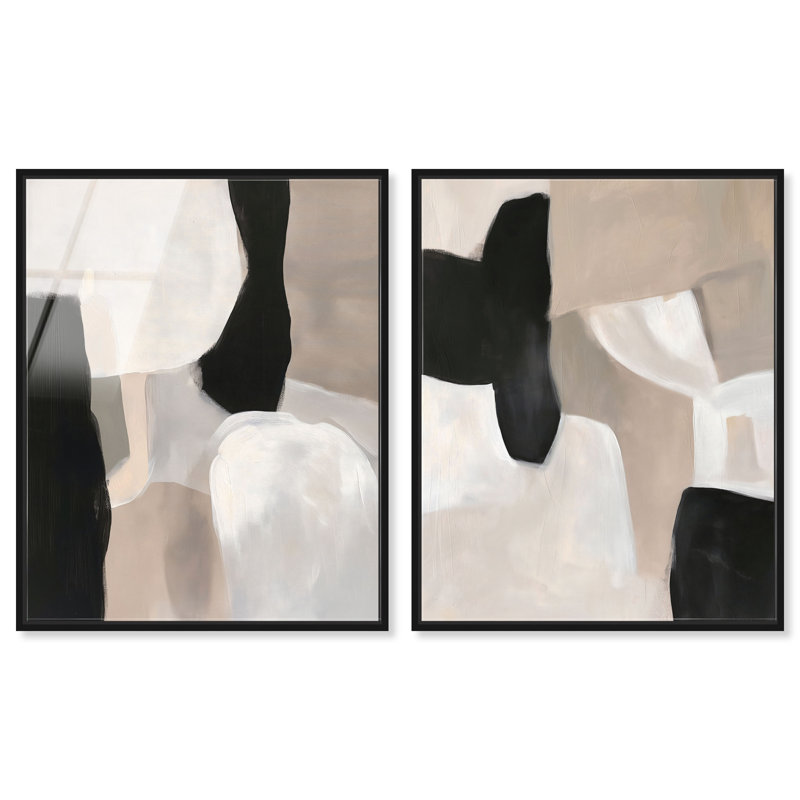 «Soft Shadowplay Duo», reproduction d'art encadrée, ensemble d'art abstrait bohème par Art Remedy, cadre noir, 30 x 36