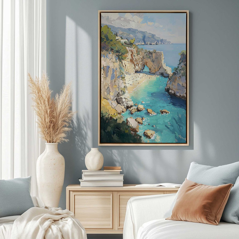 Impression sur toile Secret Sea Arch, Cadre flottant en noyer, 12 po x 18 po