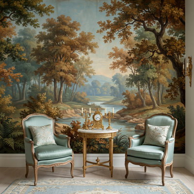 Woodland Landscape Wallpaper River Autumn Trees Removable Wall Decor