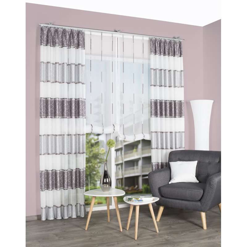 Ratcliffe Semi Sheer Curtain Pair, Grey, 140cm W x 225cm H