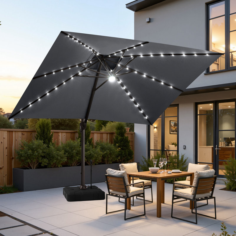  Parasol rectangulaire en porte-à-faux à DEL 13 pi x 10 pi avec base lestée pour patio - déplaçable sans effort par une seule personne