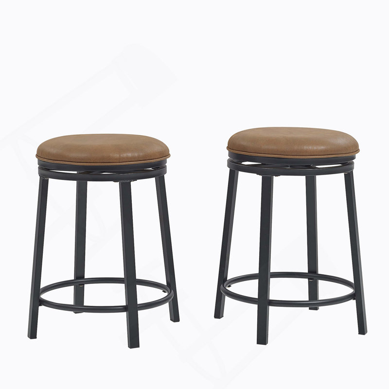 Set Of 2 Swivel Stool With Metal Frame, Brown