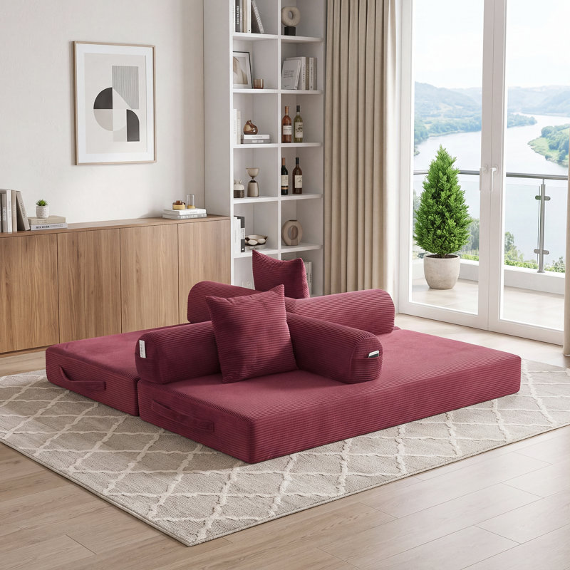 2 Seater Corduroy Sofa, Wine Red