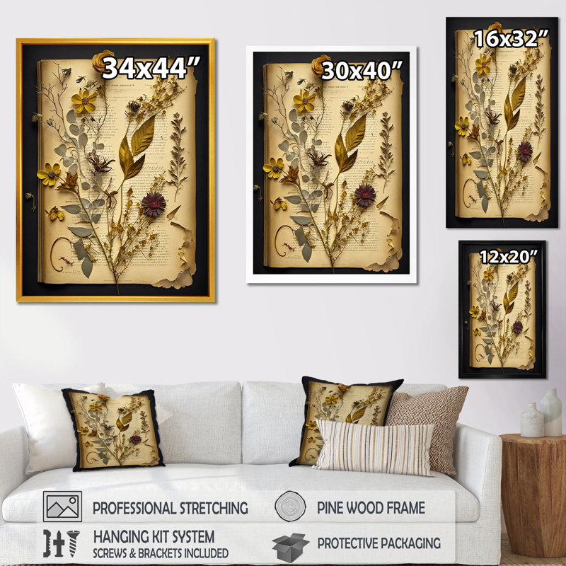 Impression sur toile «Dried Vintage Wildflowers I - Abstract Botanicals», H 20 po x l 12 po x P 1 po, Cadre photo blanc