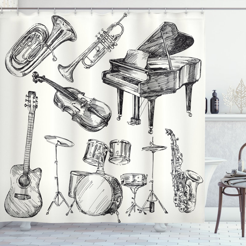 Ensemble de rideau de douche musical instruments, H 70 po x l 69 po