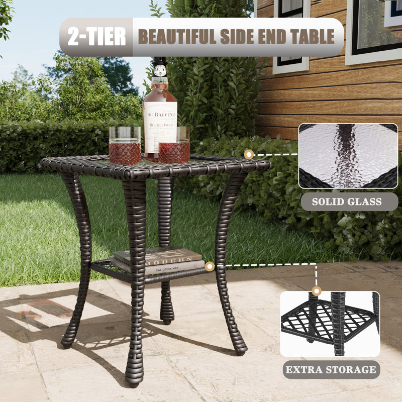Lark Manor™ 9 Piece Wicker Patio Furniture Set, Classis Outdoor Conversation 360 Degree Swivel Chairs Set with Coffee Table