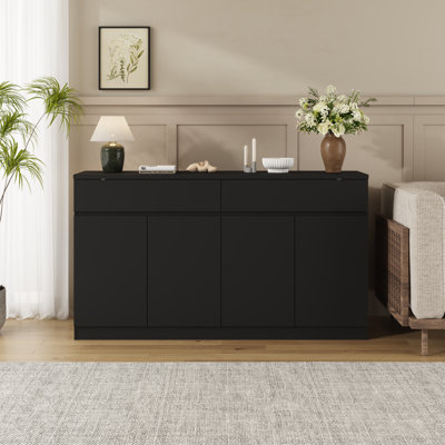 Sideboard Buffet Cabinet With Storage,Large Kitchen Storage Cabinet With 2 Drawers And 4 Doors, Wood Coffee Bar Buffet Table For Kitchen Dining Room, Black