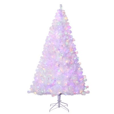 7.5FT Pre-Lit Artificial Christmas Tree with Color Lights,Snow Flocked Full Prelighted Xmas Tree,Full Branch Tips& Foldable Stand for Home, Office