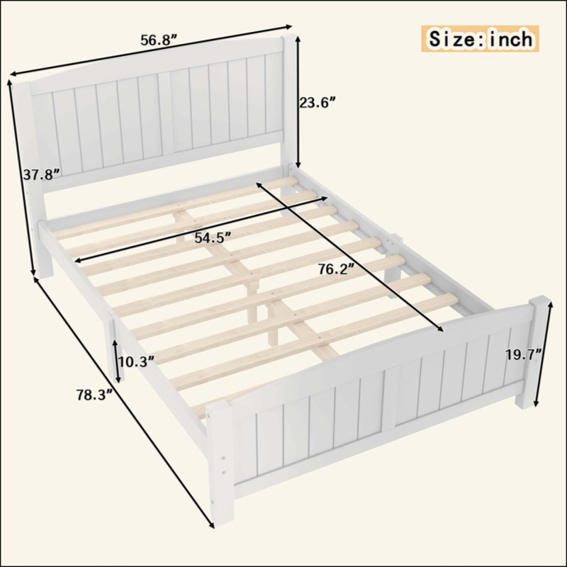 Lit plateforme, lit plateforme en bois massif avec lattes de soutien et structure solide, aucun sommier nécessaire, Double