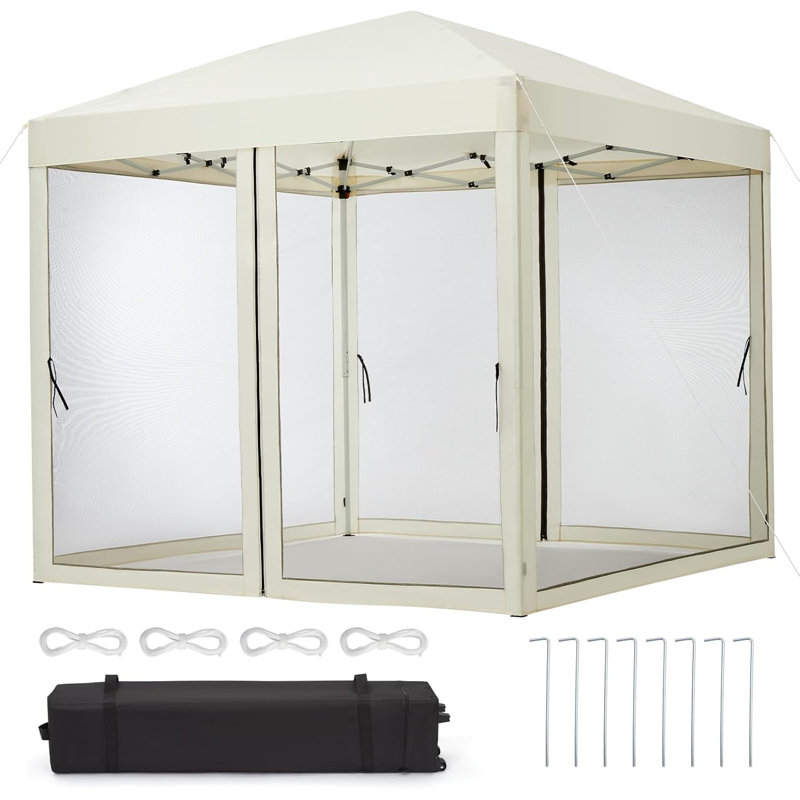 Auvent instantané avec moustiquaire amovible, 2 portes à fermeture à glissière, H 96 po x l 120 po x P 120 po, Blanc