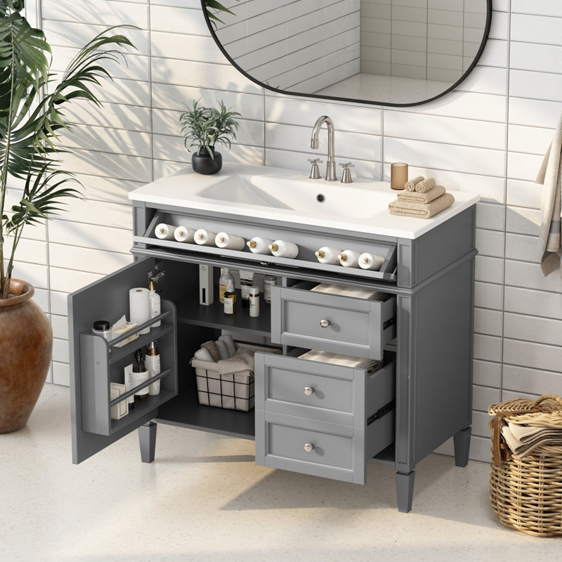 Meuble-lavabo 36 po avec lavabo supérieur, Gris