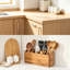 Porte-ustensiles en bois d'acacia pour comptoir avec compartiments, organisateur rustique d'ustensiles de cuisine et porte-couverts, rangement de cuisine en bois naturel
