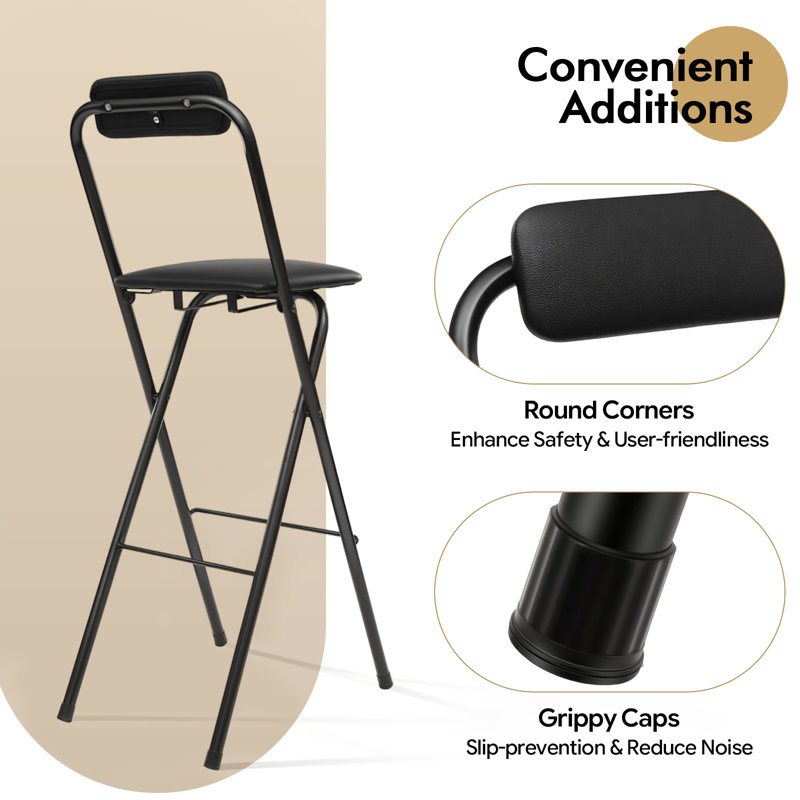 Portable Folding Bar Stool With Backrest Tall (1 Pcs, 29.53Inch), Black